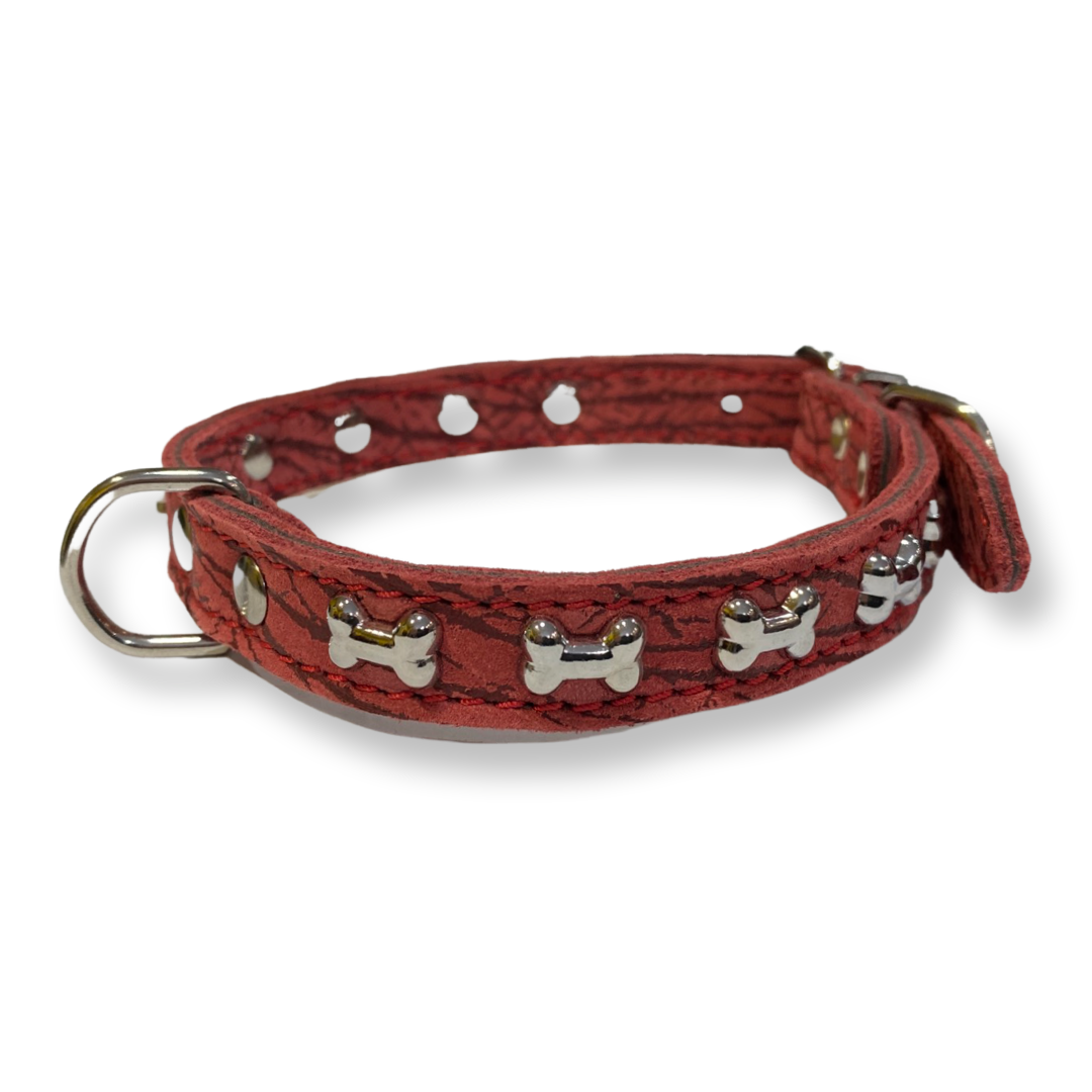 Leather dog collar with clearance bones